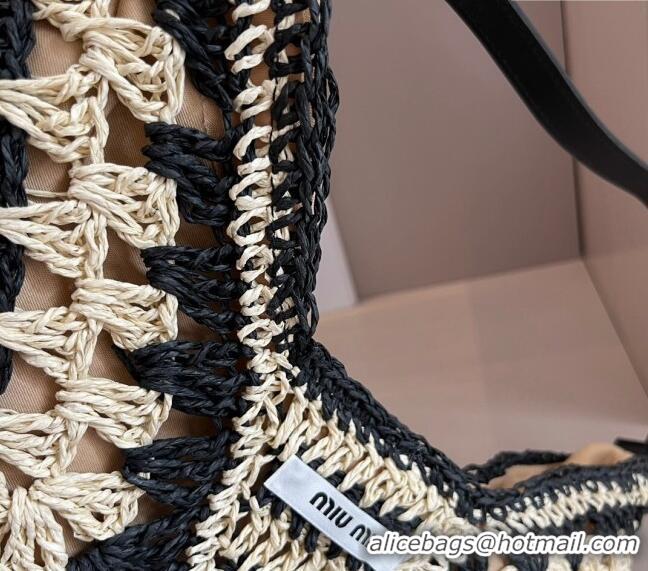 Top Design Miu Miu Straw Hobo Bag 0402 Beige/Black 2024