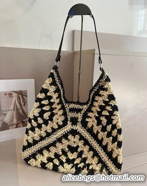 Top Design Miu Miu Straw Hobo Bag 0402 Beige/Black 2024