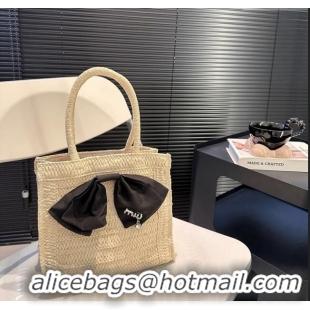 Super Quality Miu Miu Raffia Straw Tote bag with Bow 0402 Beige 2024