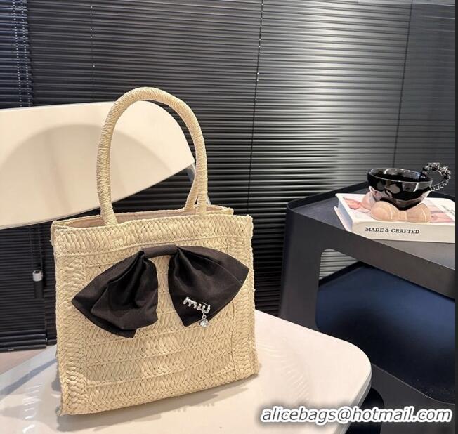 Super Quality Miu Miu Raffia Straw Tote bag with Bow 0402 Beige 2024