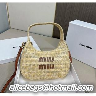 Well Crafted Miu Miu Wander Straw Hobo Bag 0402 Beige/Brown 2024