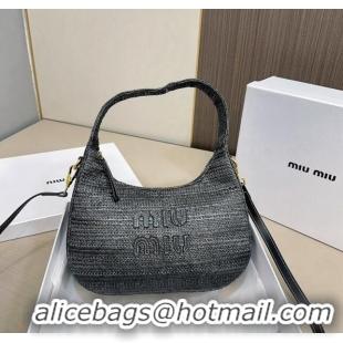 Low Cost Miu Miu Wander Straw Hobo Bag 0402 All Black 2024