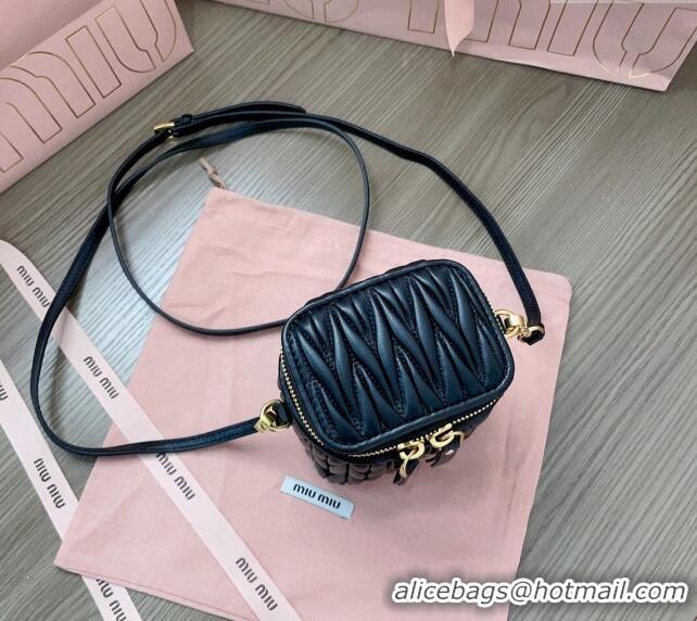 Free Shipping Discount Miu Miu Matelasse Nappa Leather Micro Bag 5NR018 Black 2024