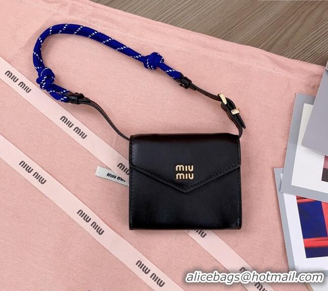 Well Crafted Miu Miu Leather wallet with leather and cord shoulder strap 5MT024 Black 2024