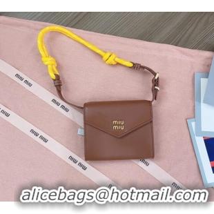 Discount Miu Miu Leather wallet with leather and cord shoulder strap 5MT024 Brown 2024