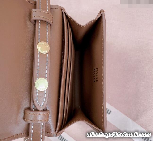 Discount Miu Miu Leather wallet with leather and cord shoulder strap 5MT024 Brown 2024