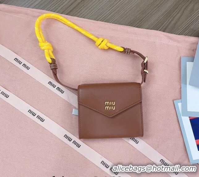 Discount Miu Miu Leather wallet with leather and cord shoulder strap 5MT024 Brown 2024