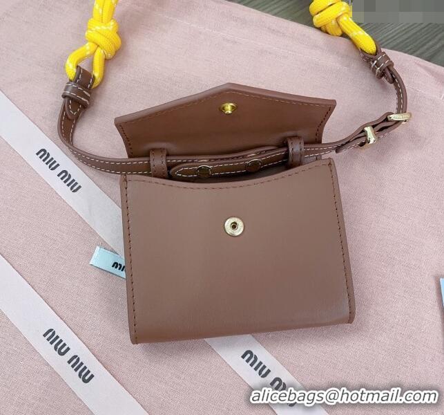 Discount Miu Miu Leather wallet with leather and cord shoulder strap 5MT024 Brown 2024