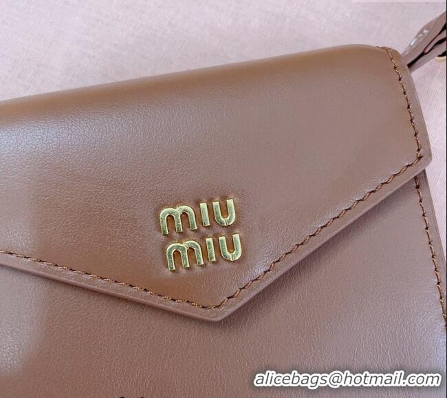 Discount Miu Miu Leather wallet with leather and cord shoulder strap 5MT024 Brown 2024