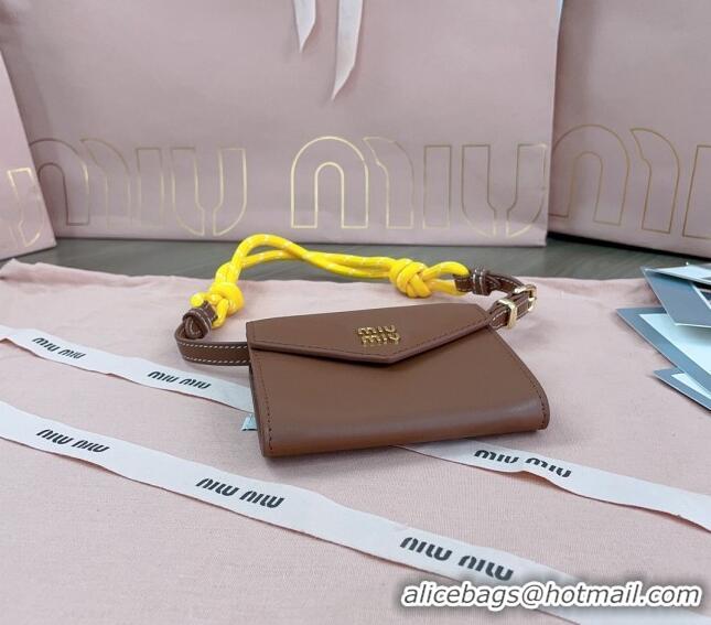 Discount Miu Miu Leather wallet with leather and cord shoulder strap 5MT024 Brown 2024