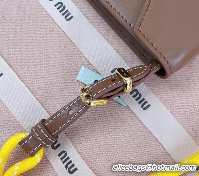 Discount Miu Miu Leather wallet with leather and cord shoulder strap 5MT024 Brown 2024