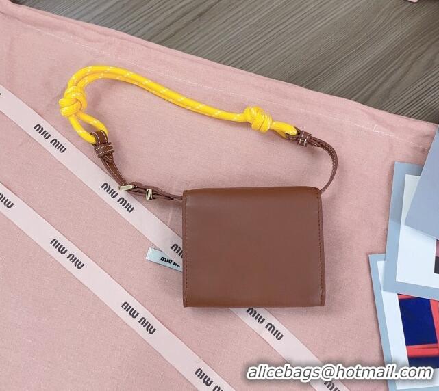 Discount Miu Miu Leather wallet with leather and cord shoulder strap 5MT024 Brown 2024