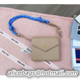 Best Price Miu Miu Leather wallet with leather and cord shoulder strap 5MT024 Beige 2024