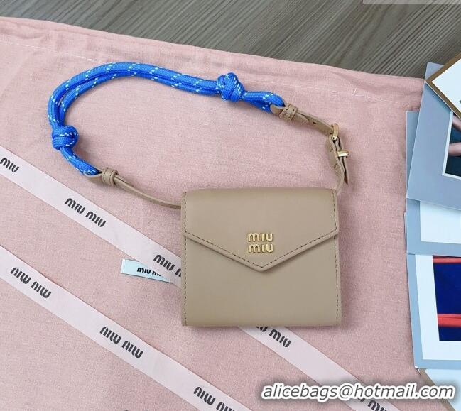 Best Price Miu Miu Leather wallet with leather and cord shoulder strap 5MT024 Beige 2024