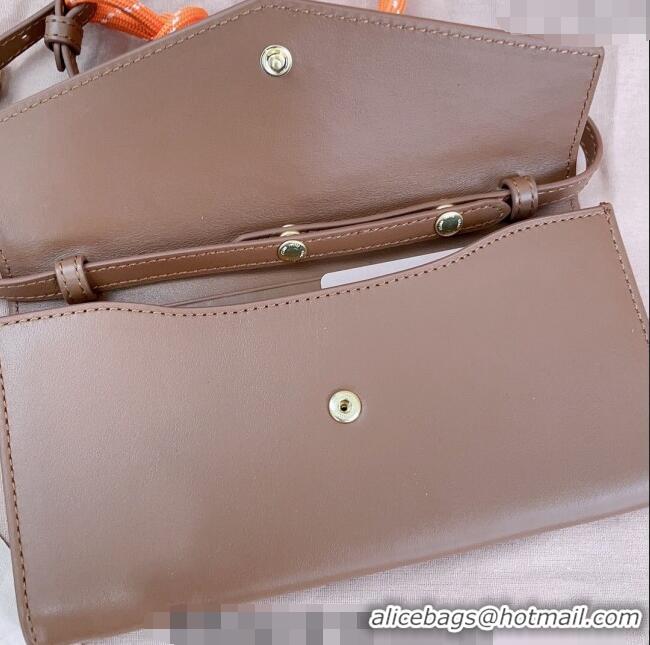 Classic Grade Miu Miu Leather wallet with leather and cord shoulder strap 5MT025 Brown 2024