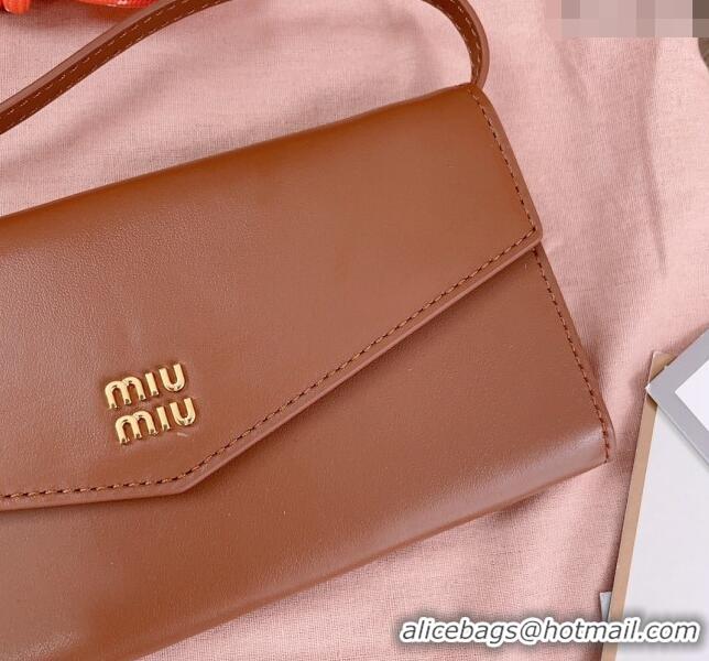 Classic Grade Miu Miu Leather wallet with leather and cord shoulder strap 5MT025 Brown 2024