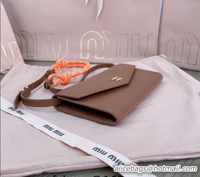 Classic Grade Miu Miu Leather wallet with leather and cord shoulder strap 5MT025 Brown 2024