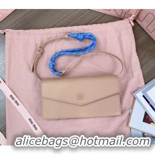 Top Grade Miu Miu Leather wallet with leather and cord shoulder strap 5MT025 Beige 2024