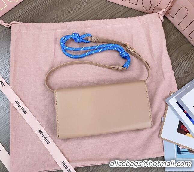 Top Grade Miu Miu Leather wallet with leather and cord shoulder strap 5MT025 Beige 2024