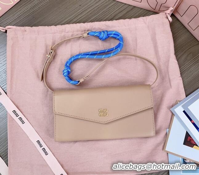 Top Grade Miu Miu Leather wallet with leather and cord shoulder strap 5MT025 Beige 2024