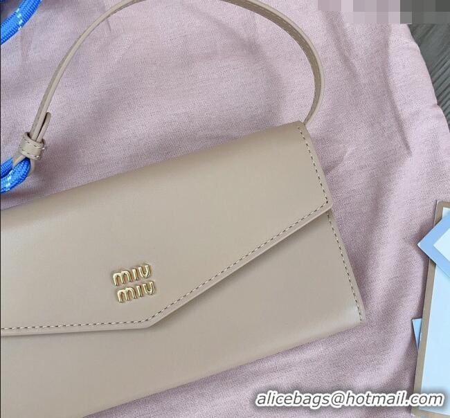 Top Grade Miu Miu Leather wallet with leather and cord shoulder strap 5MT025 Beige 2024