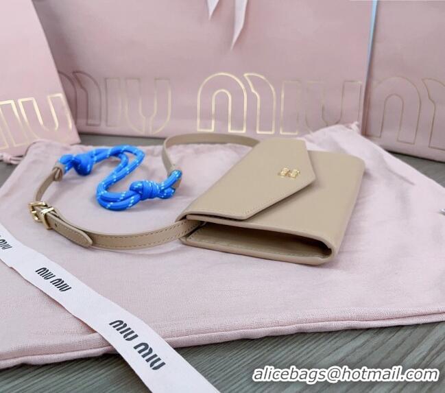 Top Grade Miu Miu Leather wallet with leather and cord shoulder strap 5MT025 Beige 2024