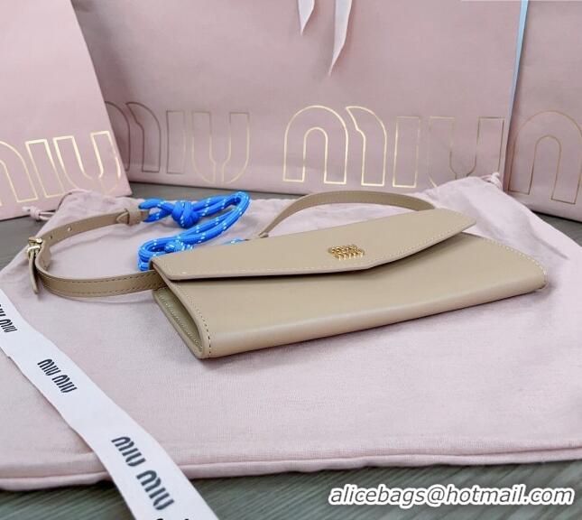 Top Grade Miu Miu Leather wallet with leather and cord shoulder strap 5MT025 Beige 2024