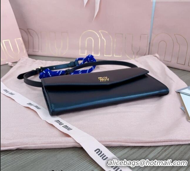 Top Design Miu Miu Leather wallet with leather and cord shoulder strap 5MT025 Black 2024