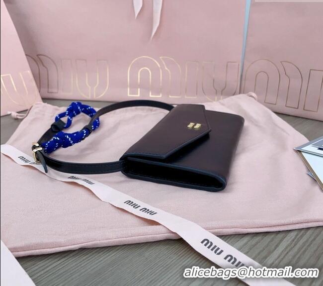 Top Design Miu Miu Leather wallet with leather and cord shoulder strap 5MT025 Black 2024