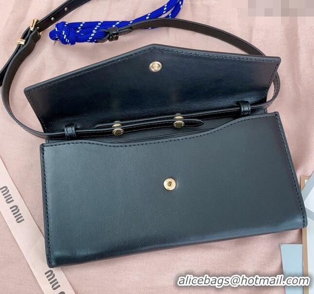 Top Design Miu Miu Leather wallet with leather and cord shoulder strap 5MT025 Black 2024