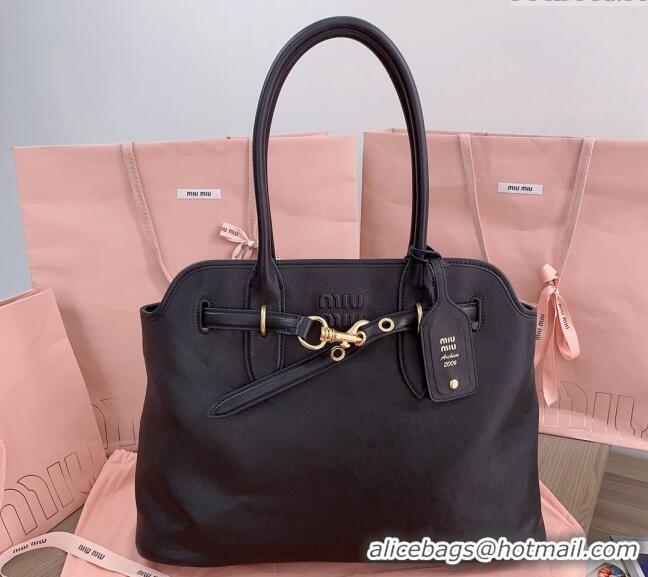 Market Sells Miu Miu Aventure nappa leather tote bag 5BG291 Black 2024