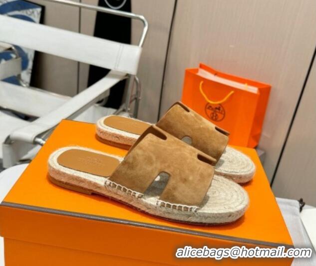 Good Product Hermes Izmir Espadrille Flat Slides Sandal in Suede Brown 815068