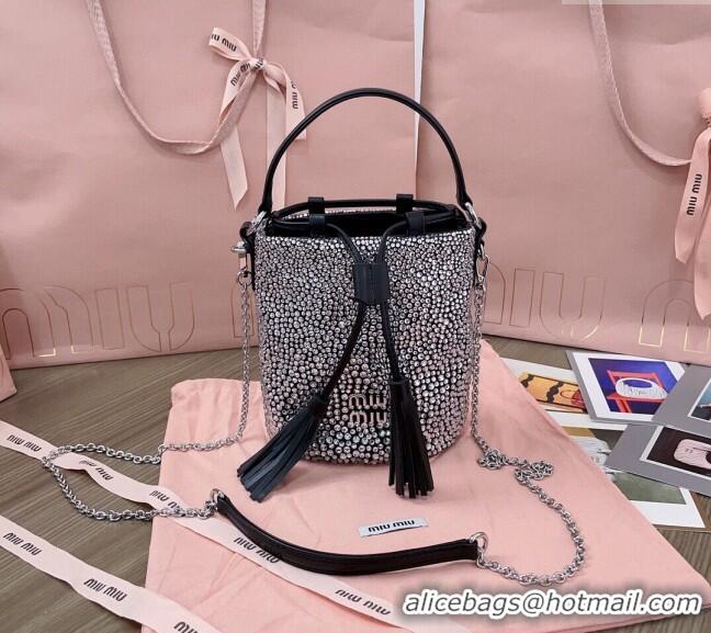 Fashion Show Collections Miu Miu Crystal allover bucket bag 5BE085 Black 2024