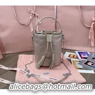 Grade Quality Miu Miu Crystal allover bucket bag 5BE085 Beige 2024