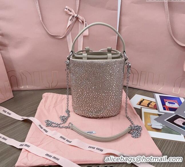 Grade Quality Miu Miu Crystal allover bucket bag 5BE085 Beige 2024