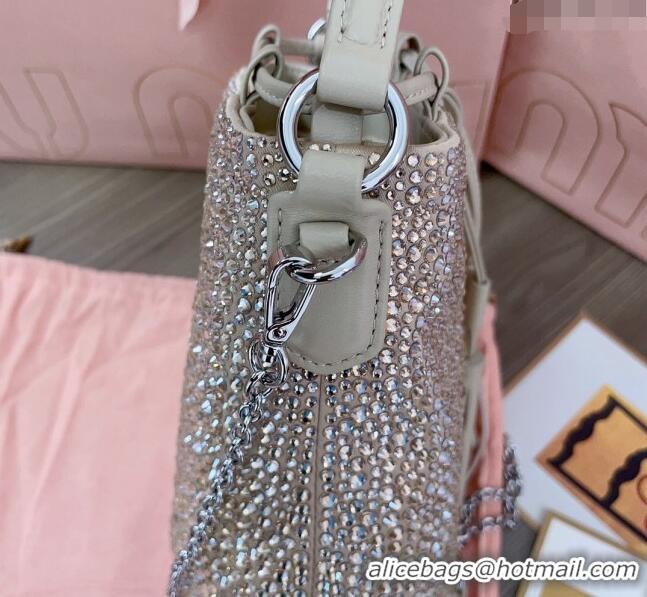 Grade Quality Miu Miu Crystal allover bucket bag 5BE085 Beige 2024