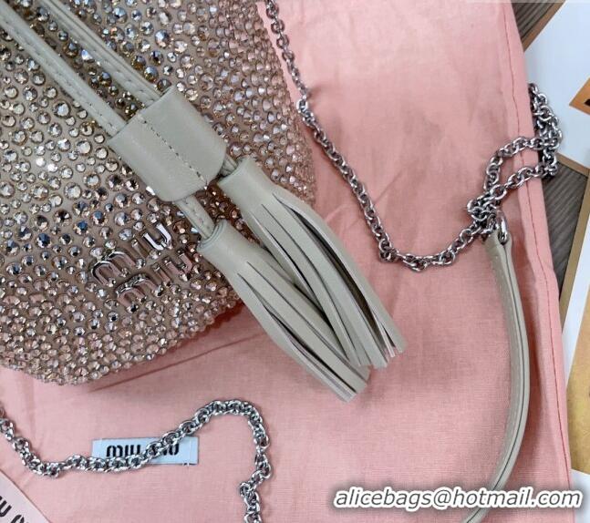 Grade Quality Miu Miu Crystal allover bucket bag 5BE085 Beige 2024