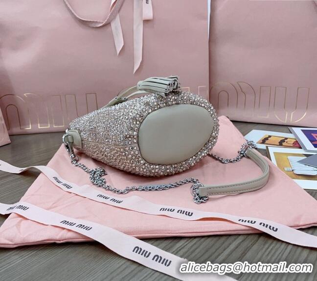 Grade Quality Miu Miu Crystal allover bucket bag 5BE085 Beige 2024