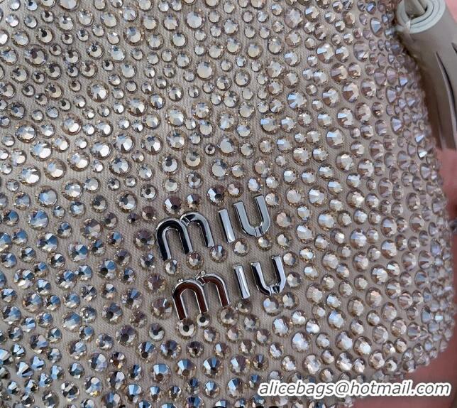 Grade Quality Miu Miu Crystal allover bucket bag 5BE085 Beige 2024