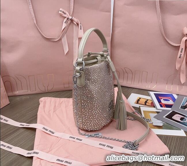 Grade Quality Miu Miu Crystal allover bucket bag 5BE085 Beige 2024