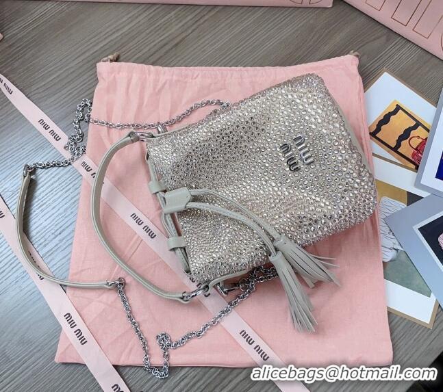 Grade Quality Miu Miu Crystal allover bucket bag 5BE085 Beige 2024