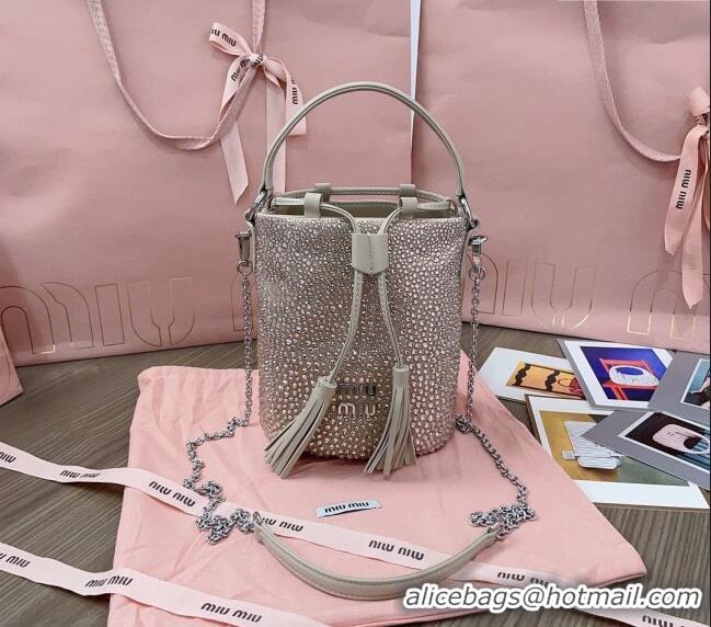 Grade Quality Miu Miu Crystal allover bucket bag 5BE085 Beige 2024