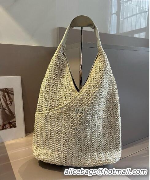 Luxury Classic Miu Miu Straw Hobo bag 0513 Beige 2024