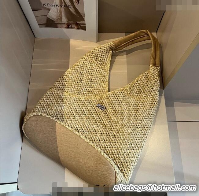 Reasonable Price Miu Miu Straw Hobo bag 0513 Khaki 2024