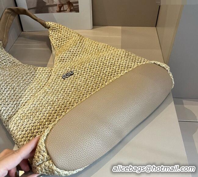 Reasonable Price Miu Miu Straw Hobo bag 0513 Khaki 2024