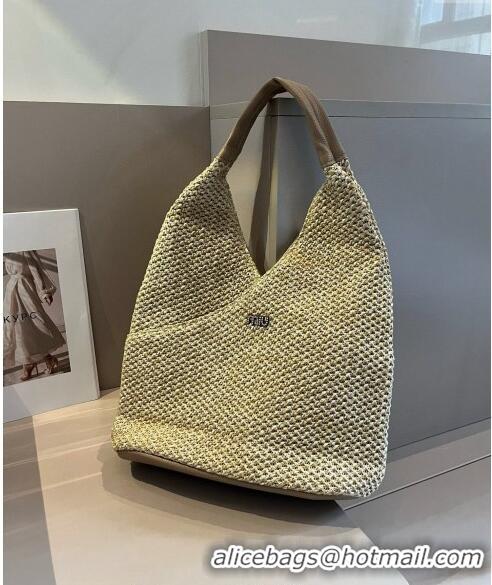 Reasonable Price Miu Miu Straw Hobo bag 0513 Khaki 2024