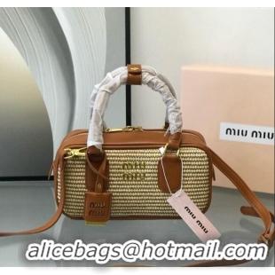 Famous Brand Miu Miu Straw Bowling Bag 0513 Brown 2024