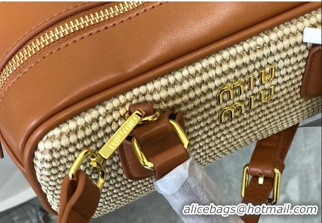 Famous Brand Miu Miu Straw Bowling Bag 0513 Brown 2024