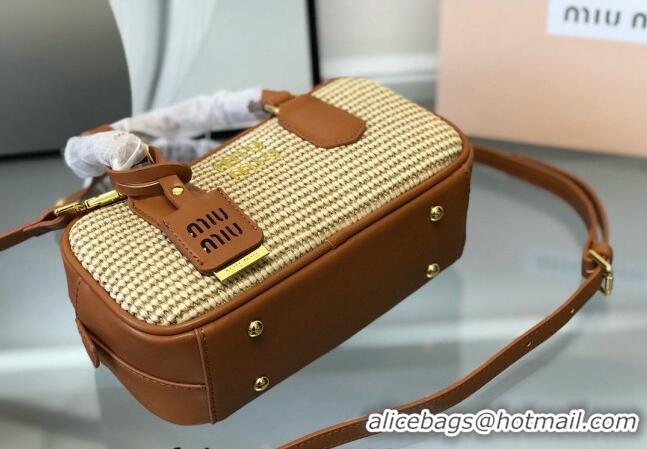 Famous Brand Miu Miu Straw Bowling Bag 0513 Brown 2024