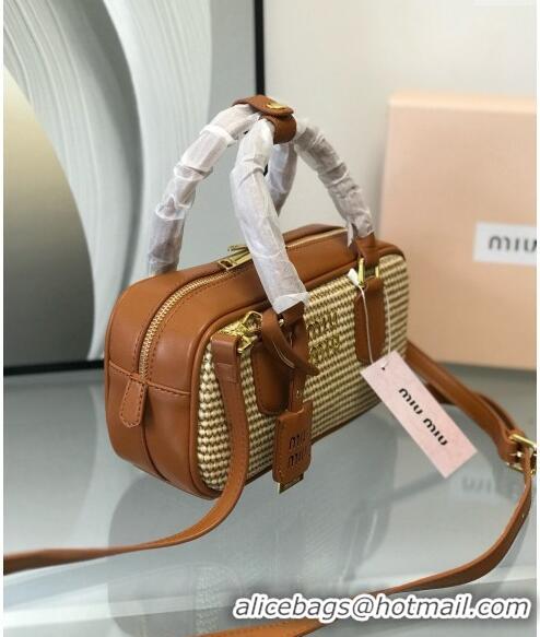 Famous Brand Miu Miu Straw Bowling Bag 0513 Brown 2024